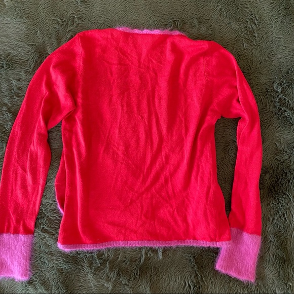 Vintage Anni Kuan Flirty Red Cardigan Sweater Silk/Cashmere with Angora Trim - Picture 9 of 9